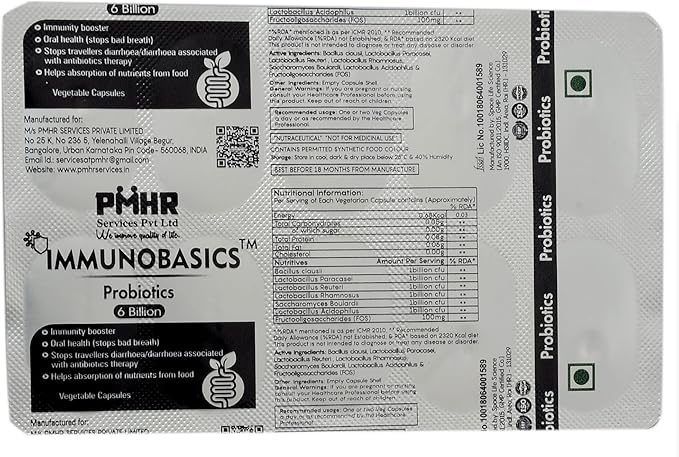 Probiotics 6 Billion cfu Capsules for Digestive Health. (10 Veg. Capsules)