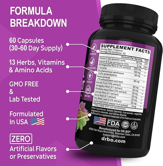 Adrenal Support &amp Organic Superfood Greens &amp Fruit Supplements - Daily Energy Super Food Fruits and Veggies Supplement Tablets Plus Vegetable Foods
