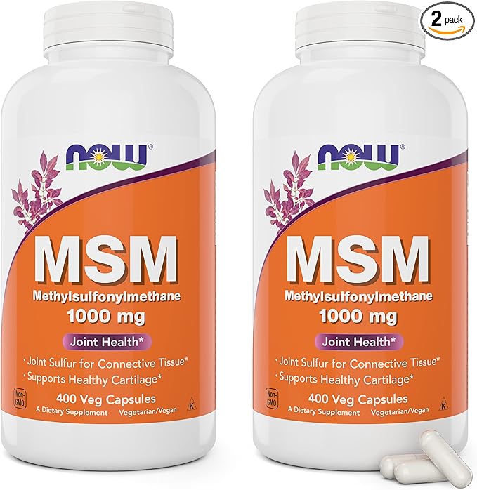 Now MSM 1000mg 400 Veg Capsules (Pack of 2) Methyl-Sulphonyl-Methane Made in USA Sulfur Supplement Non-GMO Vegan/Vegetarian Friendly