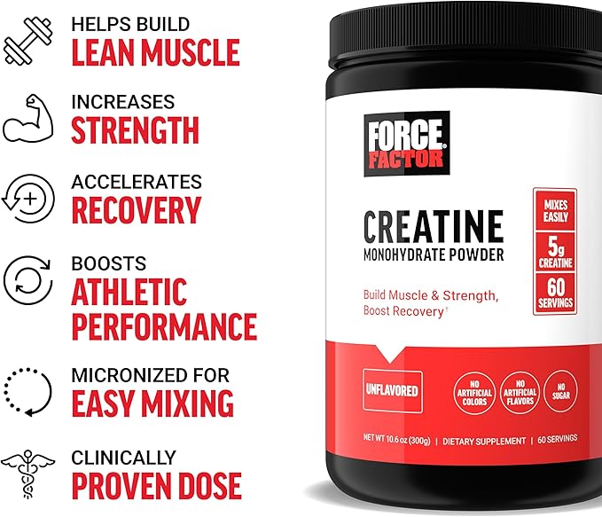 Force Factor Creatine Powder 60 Servings and Caffeine Tablets 100 Tablets - Creatine for Muscle Gain and Caffeine for Energy