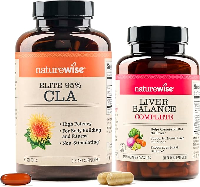 NatureWise [1] CLA 1300 - Non-Stimulating Non-GMO - 90 Softgels[30-Day Supply] + [1] Liver Balance - Milk Thistle Dandelion Turmeric - 120 Capsules[60-Day Supply]