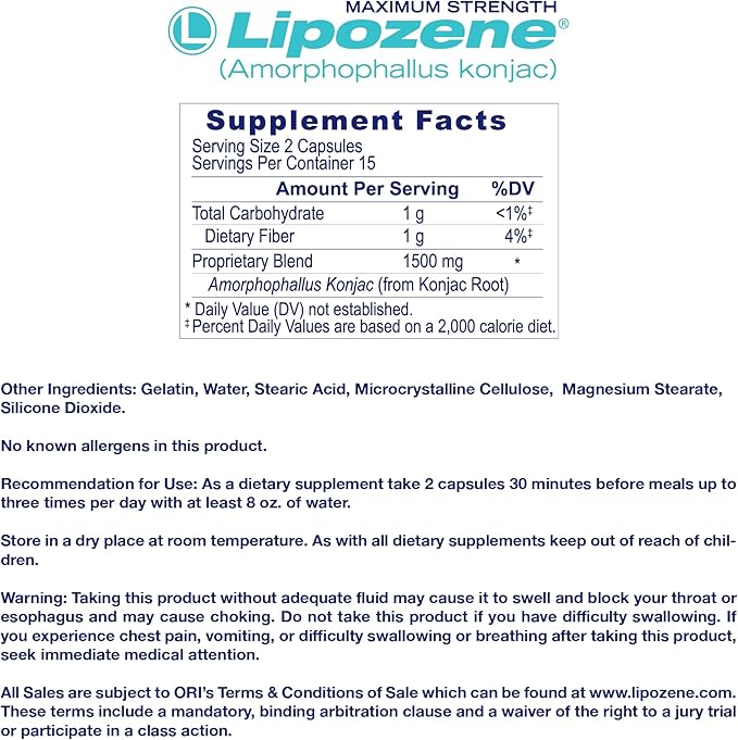 Lipozene Diet Pills - Weight Loss Supplement - Three 30-Capsule Bottles 90 Capsules Total