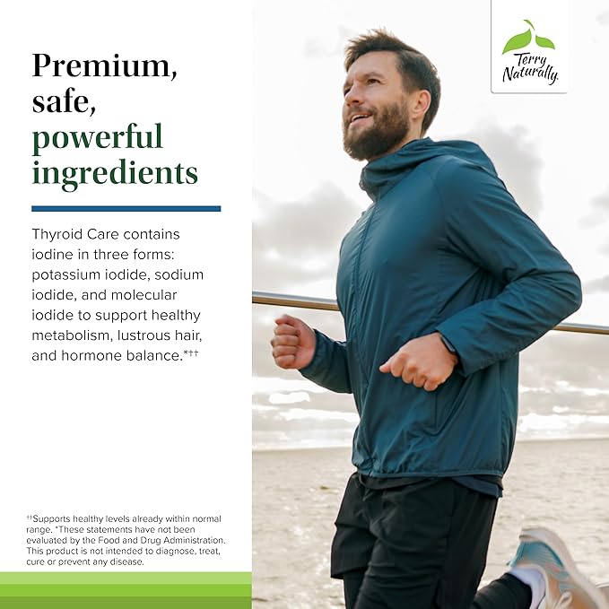 Terry Naturally Thyroid Care Plus - Supplement to Aid Thyroid - Dietary Supplement for Energy &amp Healthy Hair Support - Supplement with L-Tyrosine &amp Selenium - 120 Capsules