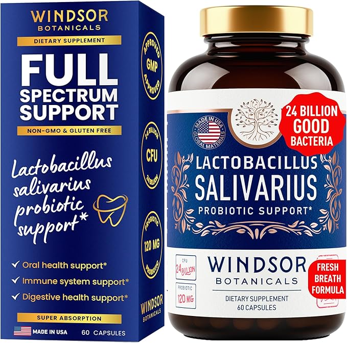 WINDSOR BOTANICALS Lactobacillus Salivarius Probiotic and Dental Probiotics Oral Health Bundle
