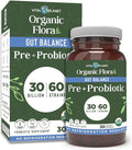 Vital Planet - Organic Flora Probiotics for Gut Health Balance Shelf Stable Probiotic 30 Billion CFU 60 Diverse Strains Prebiotic Organic Mushroom Blend for Immune and Digestive Support 30 Capsules