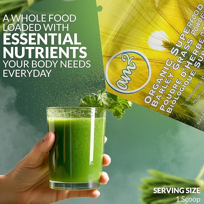 am2 Organic Barley Grass Powder - Organic Superfoods 125g (62 Servings) - Rich in Antioxidants &amp Nutrients Supports Immunity Digestive Health and Heart Wellness with an Easy Daily Dose