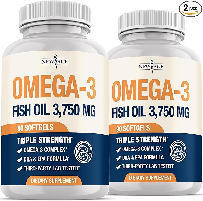 Triple Strength Omega 3 Fish Oil 3750 mg - EPA &amp DHA - Over 3000mg Omega-3 Fatty Acids - 1350mg EPA + 900mg DHA - Best Essential Fatty Acids Burpless Fish Oil - 180 Count