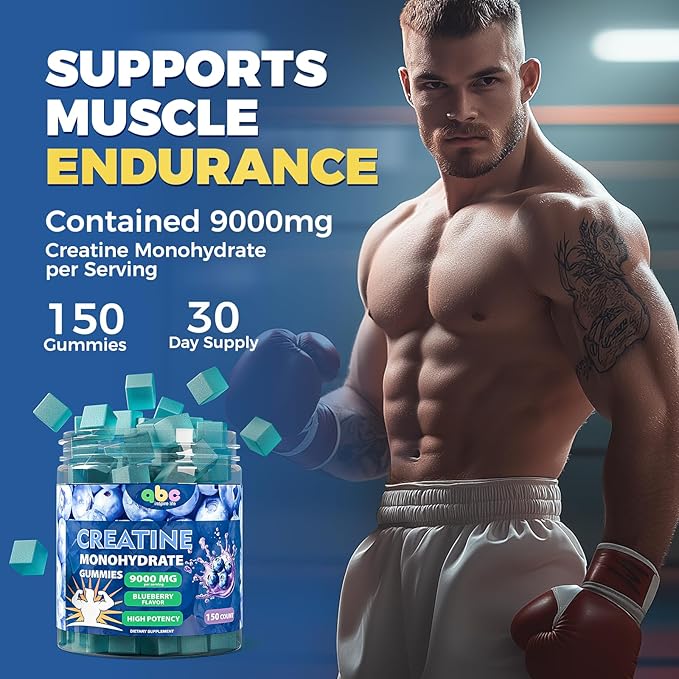 Creatine Monohydrate Gummies 9000mg for Men and Women-Advanced Formula Creatine Supplement Supports Strength &amp Energy Blueberry Flavor 150 Count