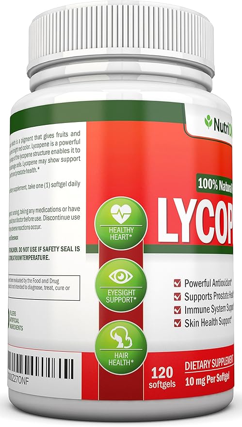 Lycopene - 10MG - 120 Softgels - 3 Month Supply - Premium Quality Antioxidant - 100% Natural Tomato - Great for Prostate Health Immune System Support Heart Health and Eyesight Support