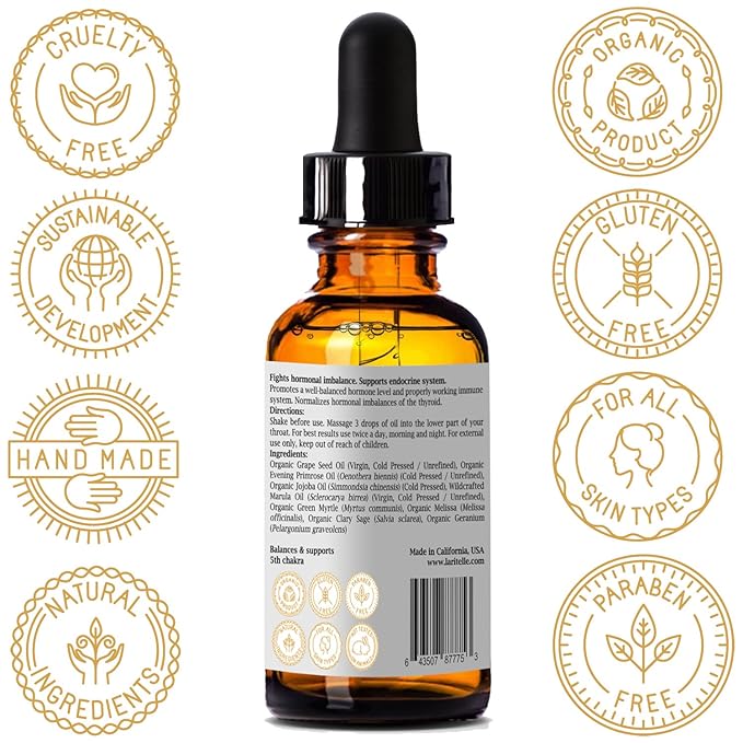 Laritelle Organic Hormonal Balance &amp Thyroid Support Treatment 1 oz | Fights Hormonal Imbalance Supports Endocrine System| Normalizes Hormonal Imbalances of The Thyroid | Rejuvenating Age Defyin