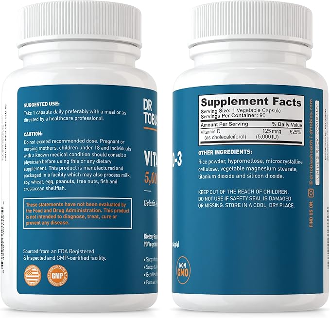 Dr. Tobias Omega 3 Fish Oil and Vitamin D-3 Promotes Overall Health - 3 Month Supply