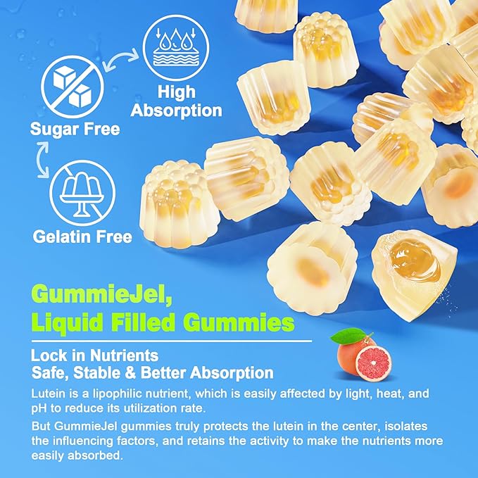 Lutein 20mg 40mg and Zeaxanthin Supplements for Eyes Lutein Gummies with Omega 3 Saffron Zinc Bilberry &amp Goji Berry for Vision Support - Eye Vitamins Gummies for Seniors - Vegan Sugar Free 6