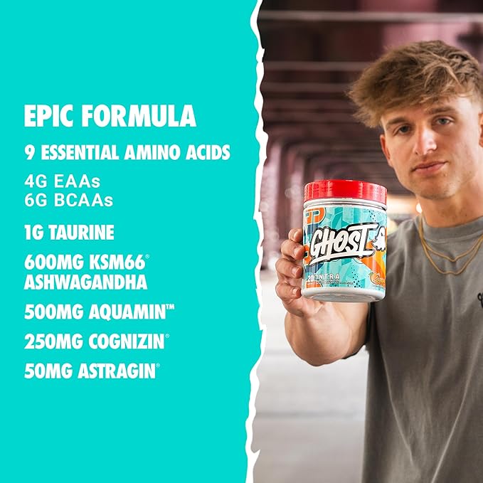 GHOST Intra Workout Powder Orange Squeeze - BCAAs &amp EAAs Nootropics &amp Hydration - Essential &amp Branch Chain Amino Acids Supports Muscle Recovery &amp Focus - Pre Intra &amp Post Worko