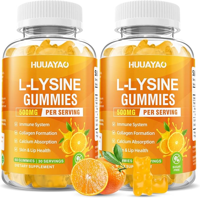 L-Lysine Gummies 500mg Lysine Gummies Supplement for Immune Support &amp Skin Health Collagen Formation Support Vegan Gluten Free Chewable Supplement for Adults &amp Kids Orange Flavor 120 Cou