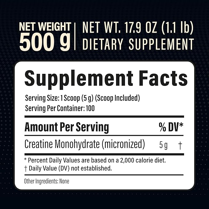 100% Pure Creatine Monohydrate Powder Canada-Made 500 g (100 Servings) Micronized Powder Muscle Growth Unflavored Ideal for Athletes &amp Fitness Enthusiasts Third Party lab Tested Vegan