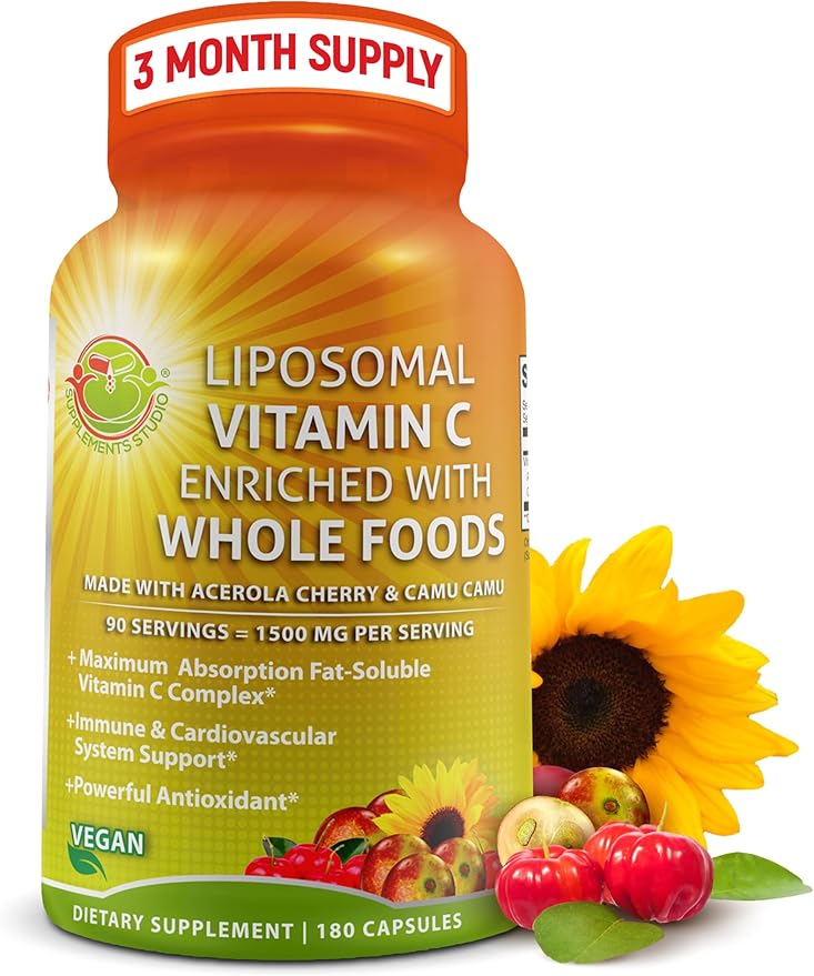 Liposomal Vitamin C Capsules - 1500mg - Made with Organic Acerola Cherries &amp Camu Camu High Potency Vitamin C Liposomal - Immune Support Supplement Enhanced Absorption &amp Bioavailability - 18