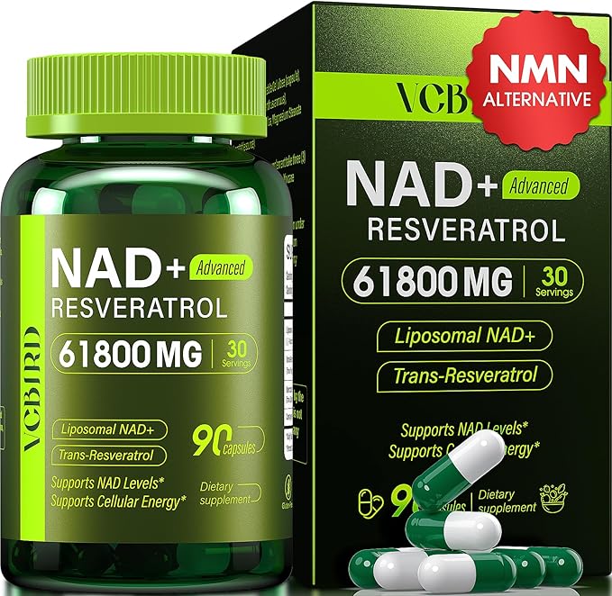 Nad Resveratrol Supplement 61800mg Per Bottle – Liposomal Nad+ Resveratrol for Women &amp Men – High Purity 1200mg Nad+ Supplement for Energy &amp Healthy Aging Resveratrol Quercetin CoQ10 – 90 C
