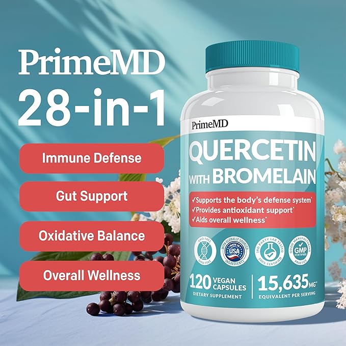 4-in-1 Fish Oil Omega 3 Supplements (2100mg) - Omega 3 Fish Oil with Vitamins D3 &amp K2 and CoQ10 &amp 28-in-1 Quercetin with Bromelain Supplement for Daily Immune Defense Support (120ct)