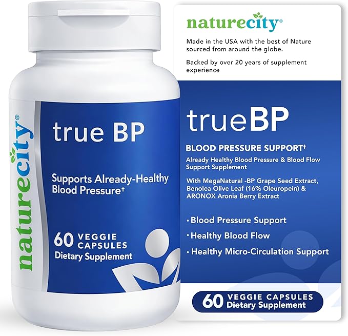 NatureCity True-BP | Supplements to Support Blood Flow for Heart Health | MegaNatural-BP 80mg 16% Oleuropein (60 Veggie Capsules) Non-GMO Gluten Free