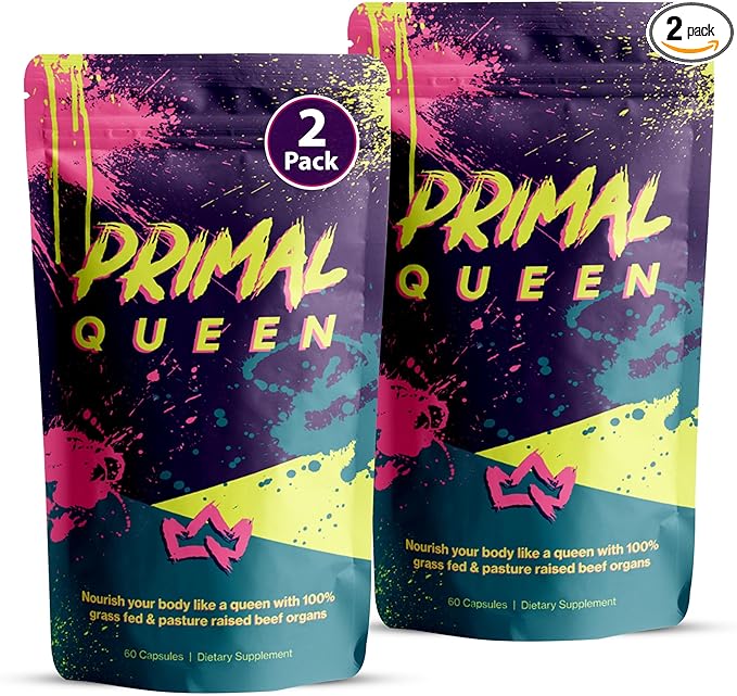 Primal Queen Female-Optimized Beef Organ Superfood Supplement – Grass-Fed Pasture-Raised Beef Liver Kidney Heart &amp More – Hormone Balance &amp Energy for Women – Pack of 2