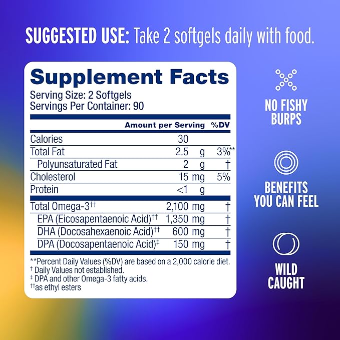 Oceanblue Professional Omega-3 2100 – 180 ct – Triple Strength Burpless Fish Oil Supplement with High-Potency EPA DHA DPA – Wild-Caught – Orange Flavor (90 Servings)