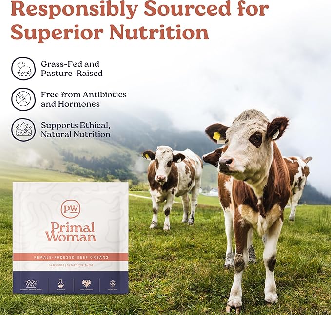 Beef Organ Supplement for Women - Heart Liver for Women Grass Fed Pasture Raised Liver | Primal Beef Organ Capsules Woman (60 Capsules)