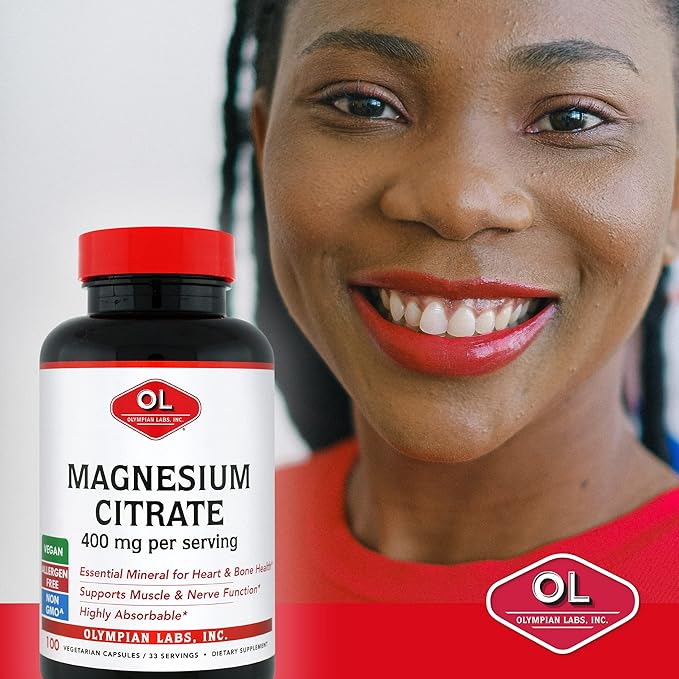 Olympian Labs Magnesium Citrate 400mg - 300 Capsules - Easy Absorbable Supporting Healthy Bones Healthy Heart and Calcium Absorption