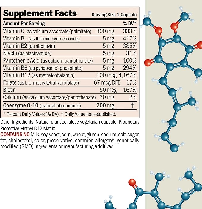 ANDREW LESSMAN Coenzyme Q-10 200 mg 60 Capsules - Essential for Energy Production and Optimum Key Organ Function Anti-Oxidant Support Depleted by Aging Plus B-Complex. Easy to Swallow Capsules