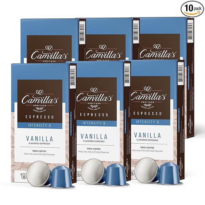 Camilla’s Heritage - Intensity 8 Vanilla Flavored Espresso Coffee Gourmet Espresso Cups 60 Coffee Pods