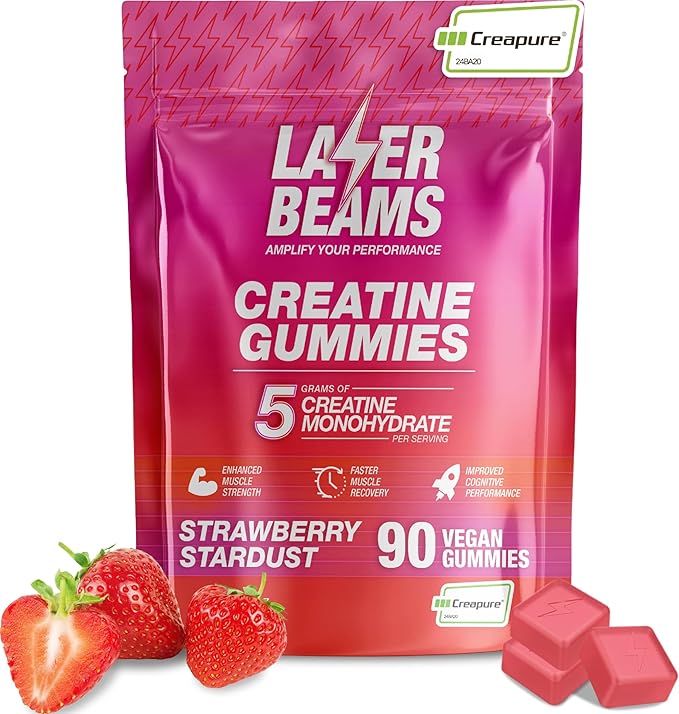 Creatine Monohydrate Gummies - 5g Creapure Creatine per Serving - Vegan - Boost Muscle Strength Endurance Recovery &amp Mental Focus - 90 Gummies Gluten-Free (Strawberry)