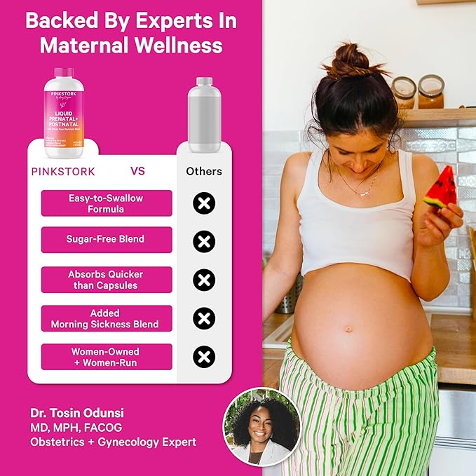Pink Stork Liquid Prenatal Vitamins for Women - for Fertility Pregnancy Postpartum - Morning Sickness Support - 64 Servings - 2 Pack