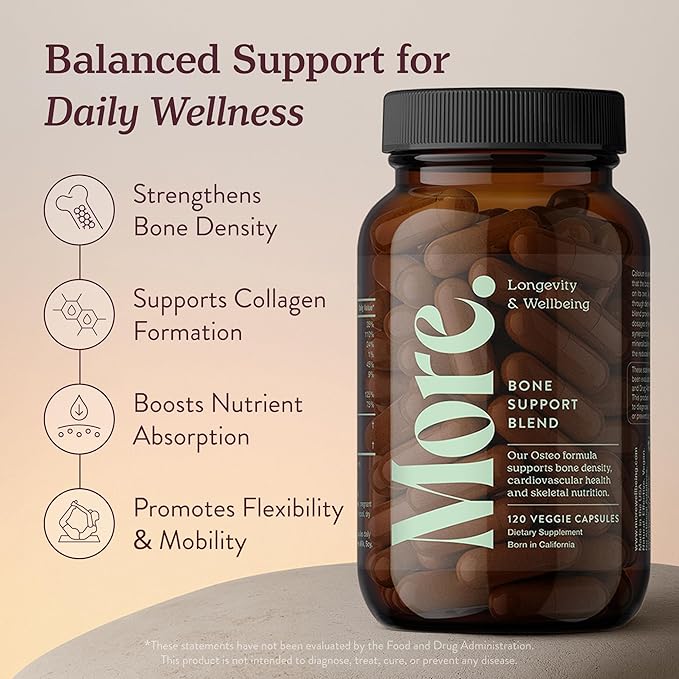 More. Longevity &amp Wellbeing Premium Calcium Supplement - Bone Strength Supplements with Magnesium Vitamin D3 + K2 &amp Zinc for Bone Health Support - 4 Capsule Daily - Easy to Swallow - 120 Caps
