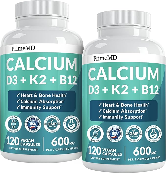 4-in-1 Calcium Supplements for Women and Men - Calcium with Vitamin D3 K2 5000 IU Supplement 601mg per Serving for Heart Bones &amp Body Defenses - Gluten-Free Vegan-Friendly (240 ct)