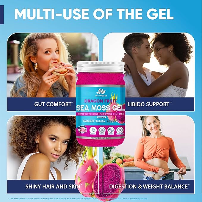 Sea Moss Gel by BioVitalica - Irish sea Moss raw Organic - Premium Quality - Dr Sebi Vegan superfood for Cells - 100% Natural Seamoss Gel (Pack of 1 Dragon)