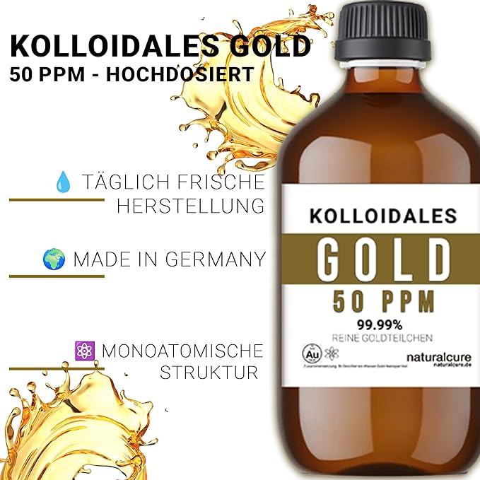 Colloidal Gold Solution - 50 PPM - 500ml - 99.99% Pure - High Purity - 24k - All Natural - Electrolysis Process - Glass Bottle - Ruby Red