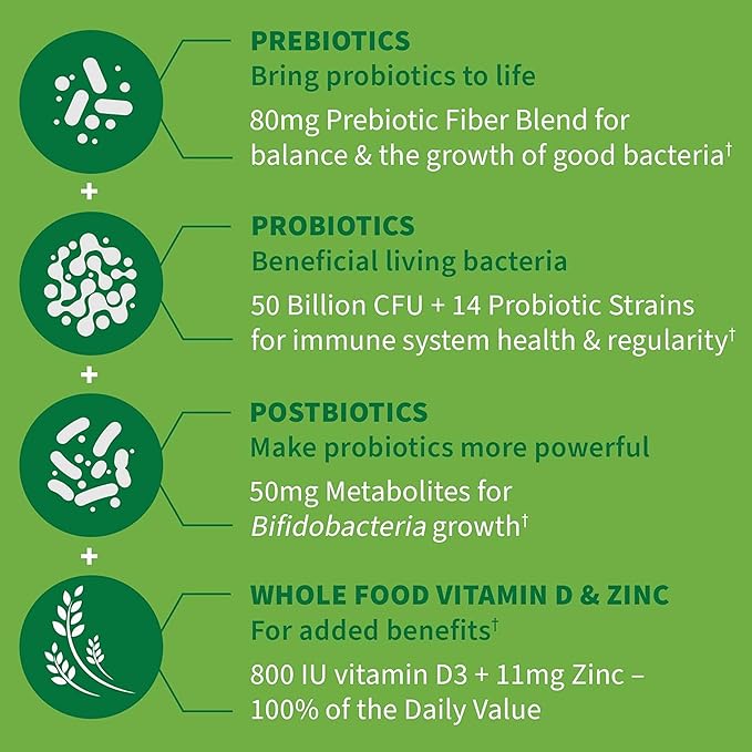Garden of Life Dr. Formulated Pre Post &amp Probiotics Immune Support with Prebiotics &amp Postbiotics – 50 Billion CFU Gut &amp Digestive Health Support Zinc &amp Vitamin D3 Vegan 30 Day Sup
