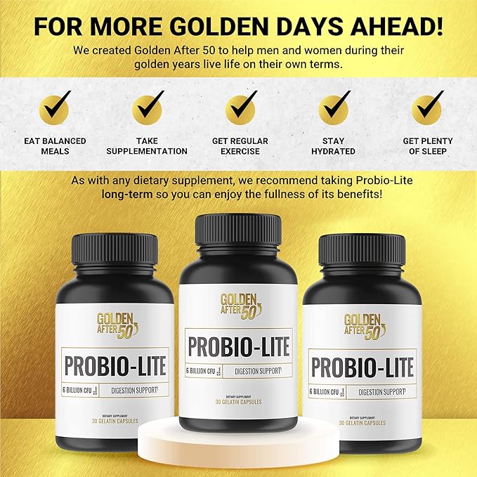 Golden After 50 Probio-Lite - for Gut Health and Digestion Support - Probiotics for Men and Women - 3 Bottles - Probiotics for Occasional Heartburn Gas Indigestion