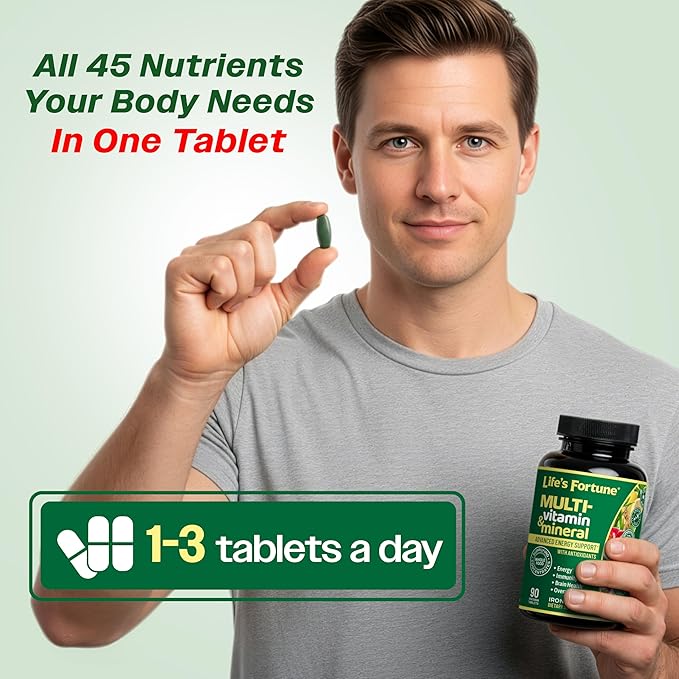 Life's Fortune Whole Food Multivitamin &amp Mineral Supplement for Men &amp Women – Energy Support Vitamins for Immune Brain &amp Metabolism Support – Iron Free 180 Vegetarian Tablets