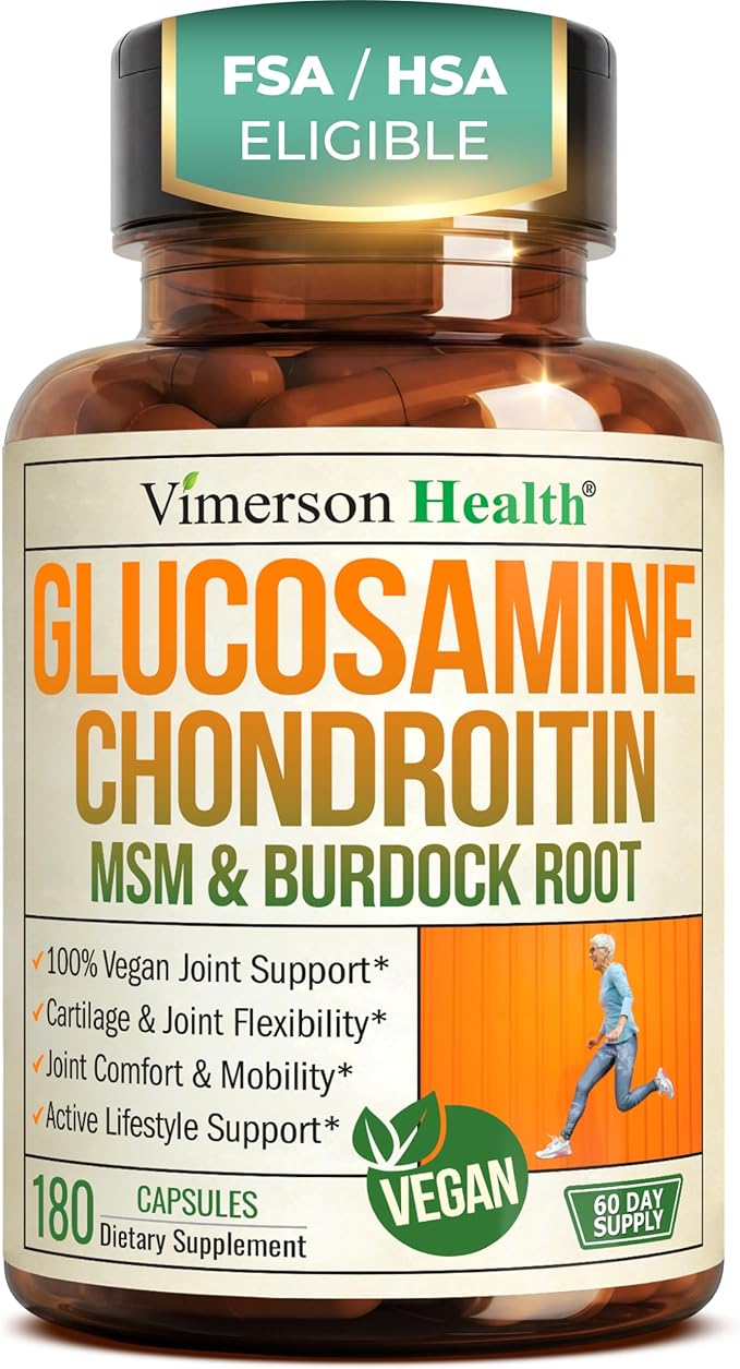 Glucosamine Chondroitin MSM – Joint Support Supplement for Women and Men with Glucosamine Sulfate 1500 mg Chondroitin and MSM – for Cartilage Joint Health and Flexibility – 180 Capsules Vegan