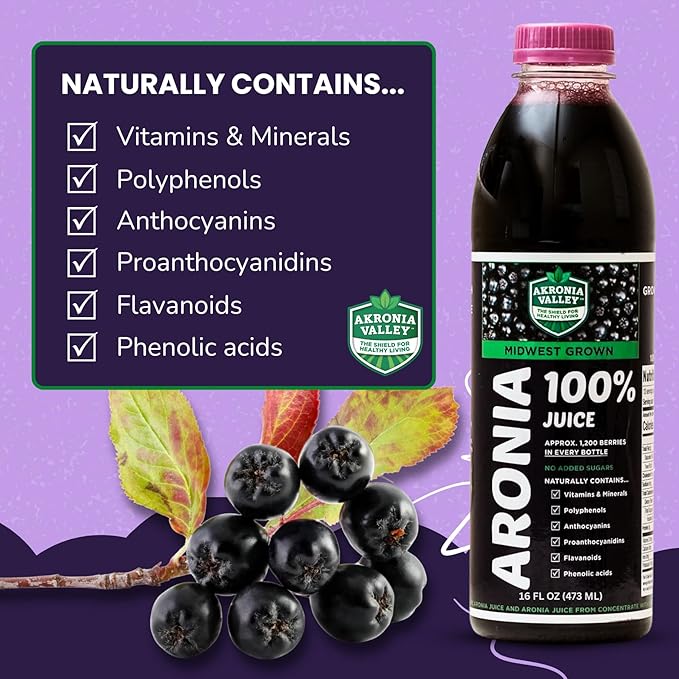 100% Aronia Berry Juice - Highest Antioxidant Superfood | 16 Fl Oz (Pack of 12) 110 Servings | Gluten-Free No Sugar Non-GMO Chokeberry Juice