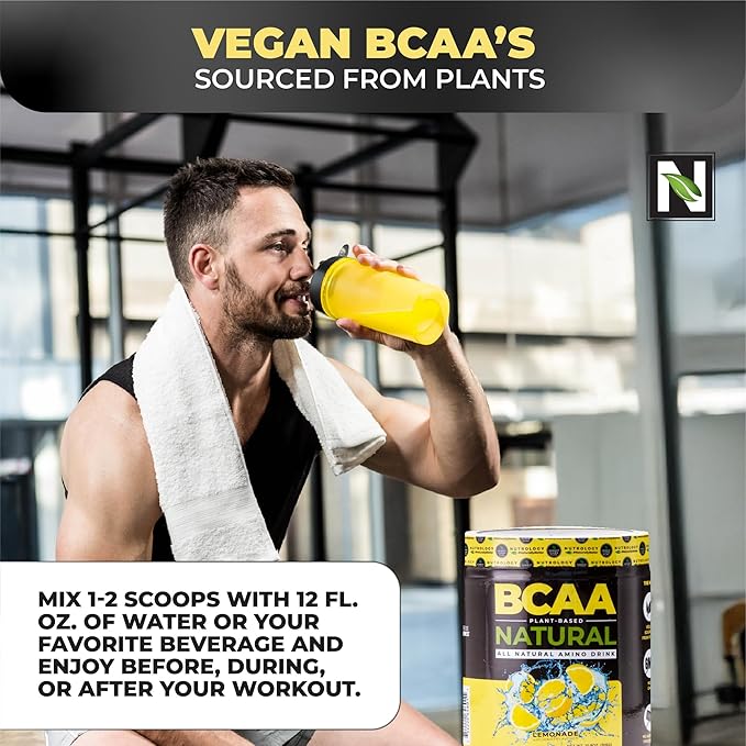 Nutrology BCAA Natural - Plant Based BCAA Powder Lemonade Flavor Optimized 2:1:1 Ratio Amino Acids Powder for Pre Workout &amp Post Workout Recovery Vegan Gluten-Free Non-GMO 30 Servings