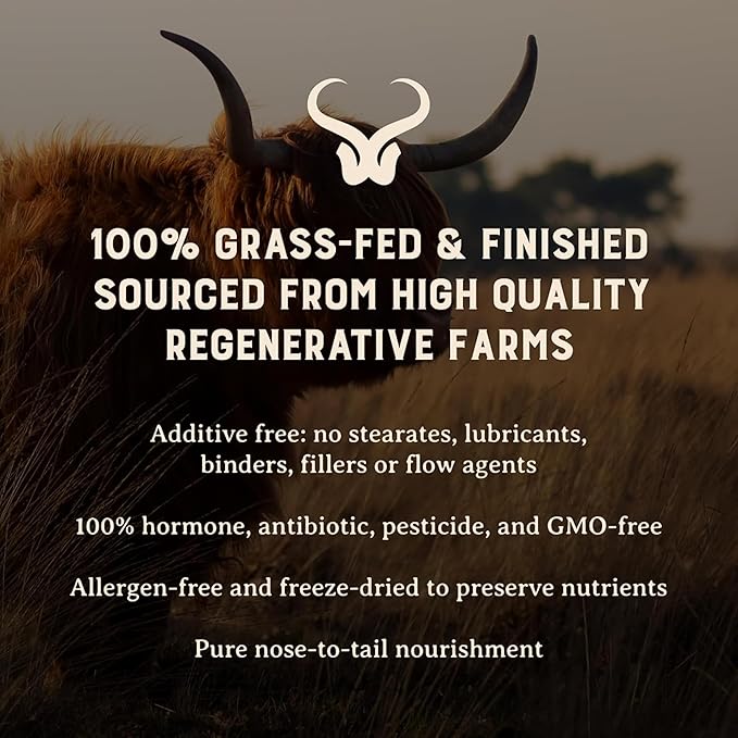Heart &amp Soil – 100% Grass Fed &amp Finished Hair Skin and Nails Supplement from Regenerative Cattle with Cartilage Liver &amp Bone Marrow – 3000mg Beef Organs for Women &amp Men – Glass Bottl