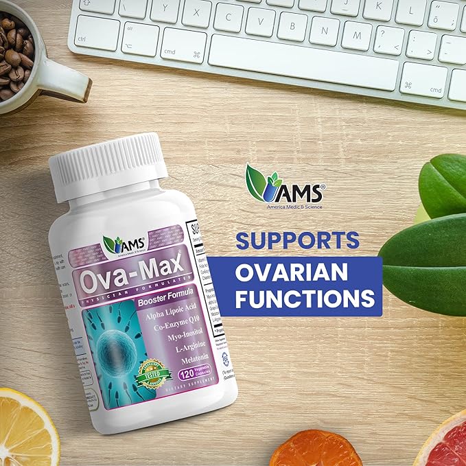 America Medic &amp Science OVA-Max Prenatal Vitamins for Women (120 Capsules) Boosts Fertility and Ovulation | Pregnancy Aid and Female Preconception Supplements with CoQ10 Folic Acid and Myo-Inosi