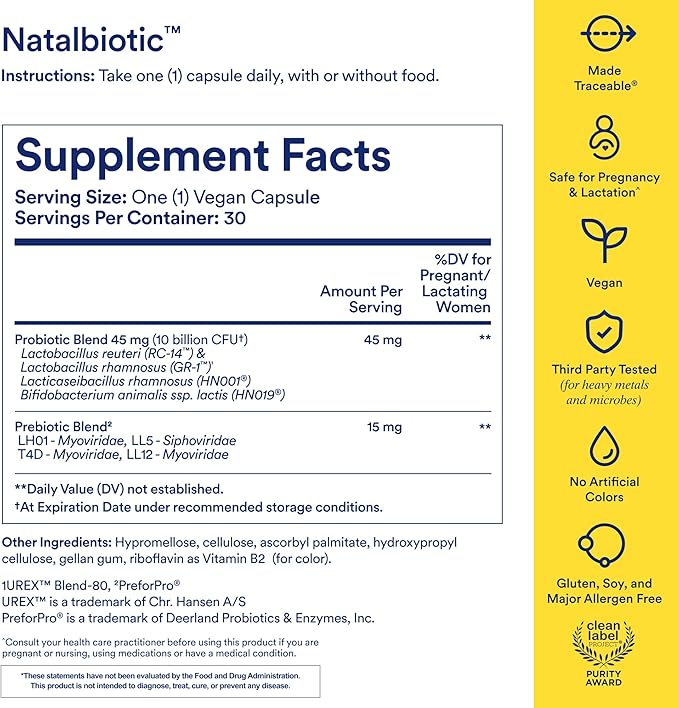 Ritual Prenatal Probiotics For Women - Support Microbiome Gut Digestive Vaginal and Baby’s Immune Health** - Natalbiotic For TTC Pregnancy Postpartum - Vegan - Citrus - 30 Capsules - 30 Servings