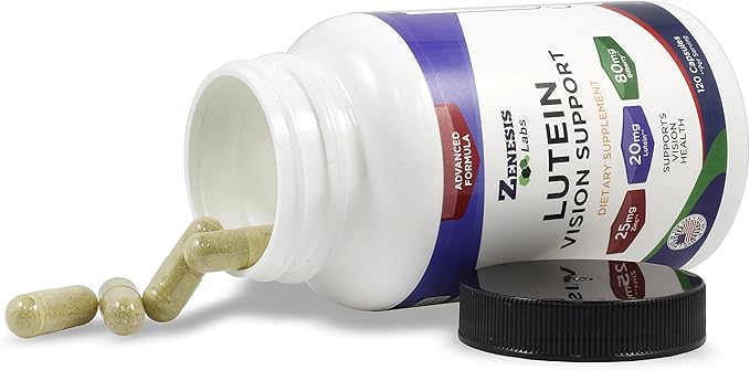Zenesis Labs Lutein Vision Support - Essential Eye Vitamin - with Bilberry Beta-Carotene Zinc Grapeseed &amp Other Minerals - 120 Capsules - 60 Day Supply