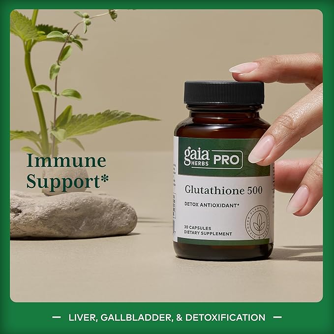 GAIA HERBS PRO Glutathione 500 - Antioxidant Supplement Supports Cellular Health* - Supplement with Glutathione for Men &amp Women - Vegan Gluten-Free Soy-Free - 30 Capsules (30 Servings)