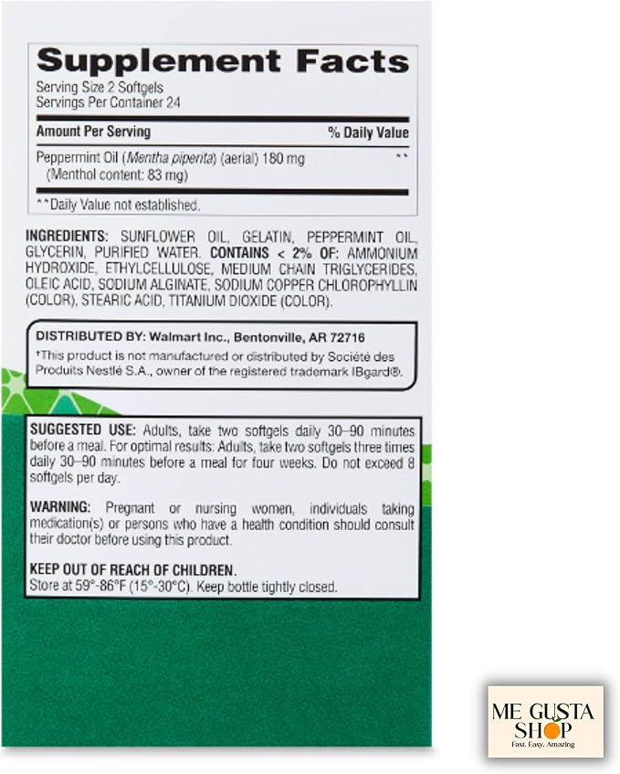 Equate Peppermint Oil Softgels Dietary Supplement 48 Count + me Gusta Sticker