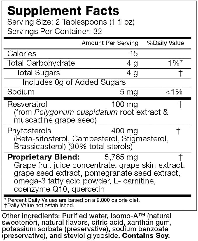 – 32 Fl. Oz. Liquid Resveratrol Supplement Promotes Healthy Aging Heart Health &amp Energy Levels – Advanced Liquid Cardiovascular &amp Cholesterol Support Formula