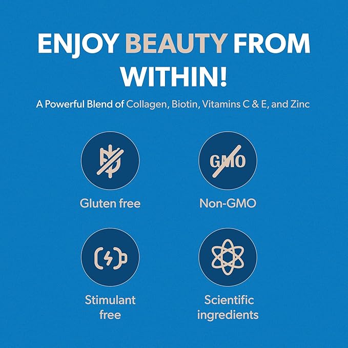 BIOMA Hair Skin &amp Nails Beauty Gummies - Supports Growth &amp Strength with Biotin Collagen Zinc &amp Vitamins C &amp D - Gluten-Free - 180 Gummies (90-Day Supply 3 Pack)