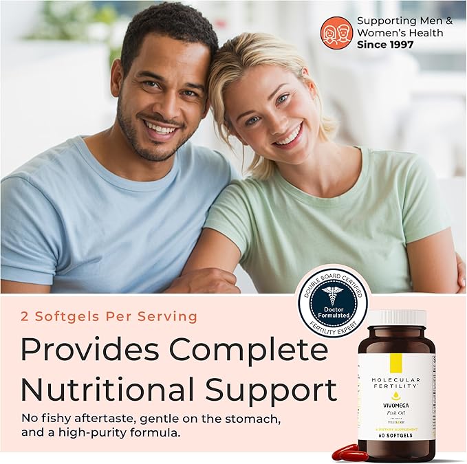 VIVOMEGA Fish Oil with VESIsorb® - Fertility Supplement for Women &amp Men - Doctor Formulated EPA DHA Omega 3 Fatty Acids Vitamin D3 K2 for Reproductive Wellness - 60 Softgels